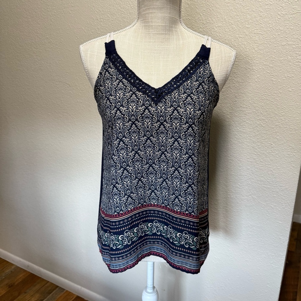 Rich & Beautiful Like You - Chic Navy and White Patterned Camisole -Size Medium